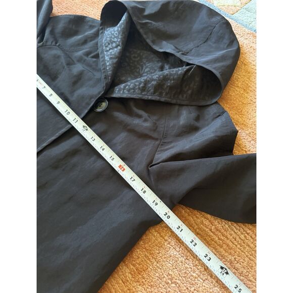 Portrait Black Reversible Hooded Rain Jacket Leopard Print Pockets Women S - Picture 3 of 7